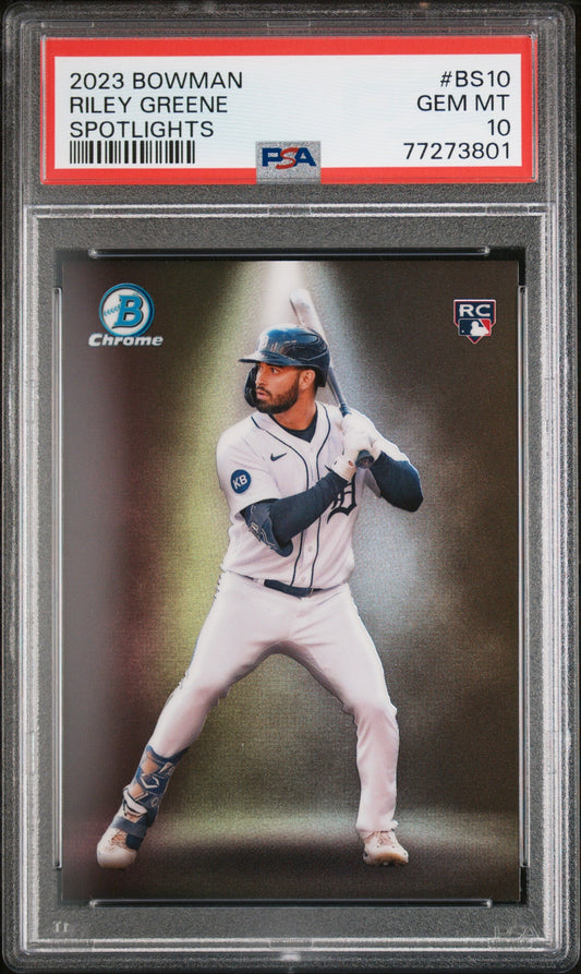 Graded 2023 Topps Bowman Riley Greene #BS10 Spotlights Rookie RC Baseball Card PSA 10 Gem Mint