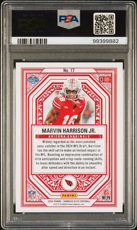 Graded 2024 Panini Donruss Elite Marvin Harrison Jr #17 Rookie On Deck Rookie RC Football Card PSA 10 Gem Mint