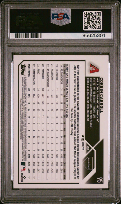 Graded 2023 Topps Chrome Corbin Carroll #95 Rookie RC Baseball Card PSA 10 Gem Mint