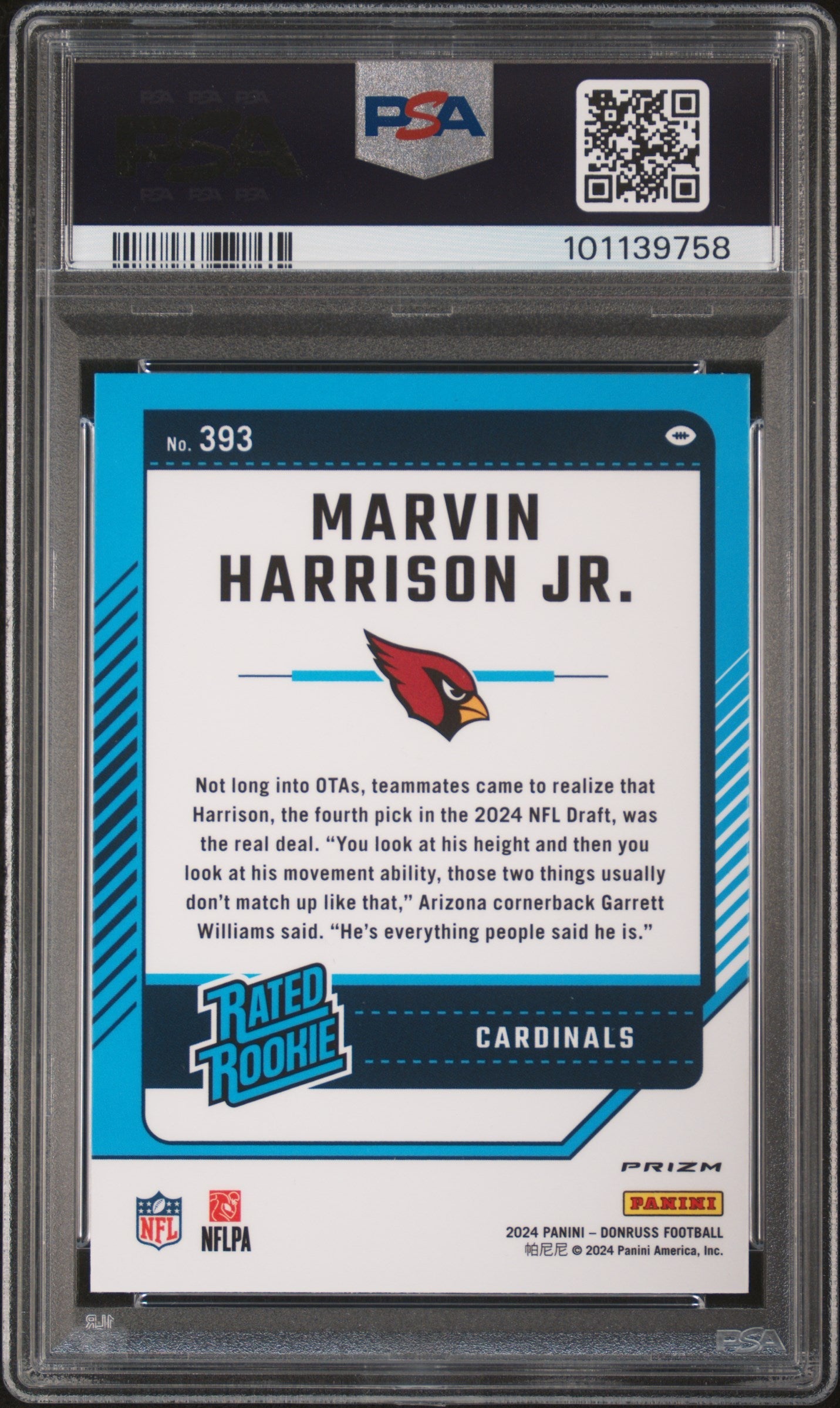 Graded 2024 Panini Donruss Marvin Harrison Jr #393 Optic Preview Red Pandora Rookie RC Football Card PSA 10 Gem Mint