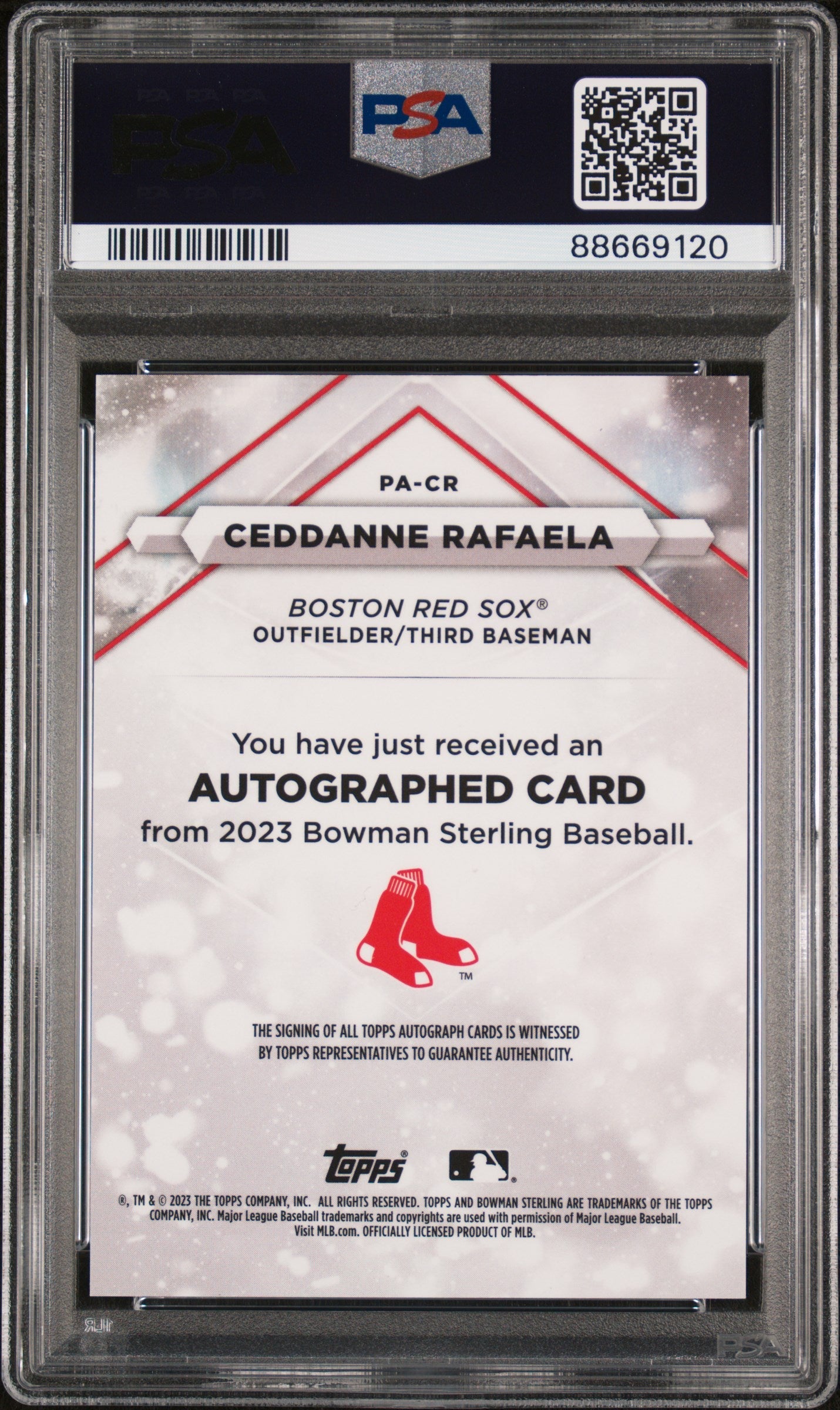 Graded 2023 Topps Bowman Sterling Ceddanne Rafaela #PACR Prospects Autograph Rookie RC Baseball Card PSA 10 Gem Mint