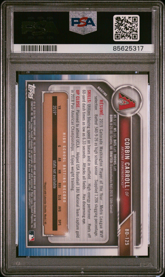 Graded 2019 Topps Bowman Draft Corbin Carroll #BD125 Rookie RC Baseball Card PSA 9 Mint
