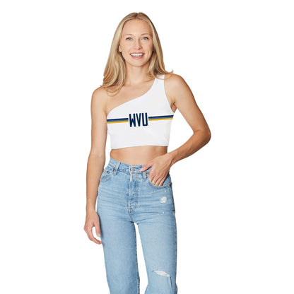 West Virginia Mountaineers White One Shoulder Top