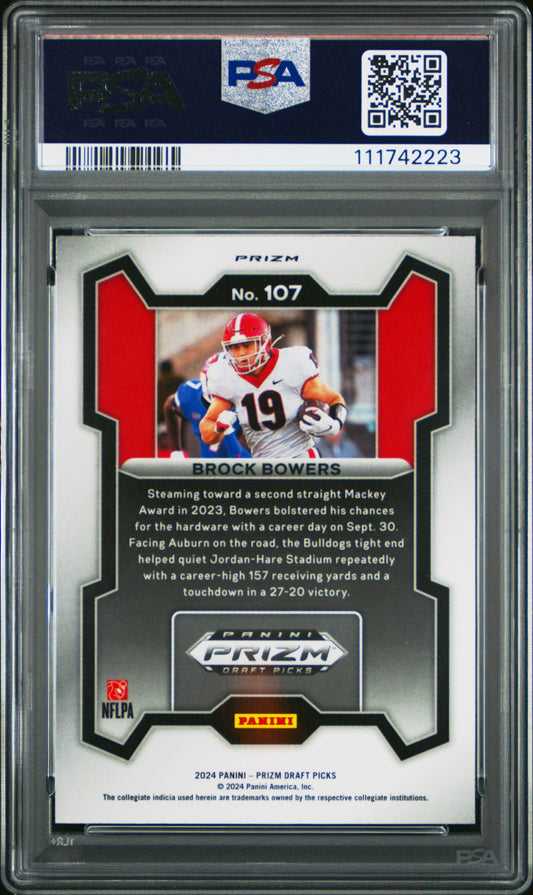 Graded 2024 Panini Prizm Draft Picks Brock Bowers #107 Silver Prizm Rookie RC Football Card PSA 10 Gem Mint