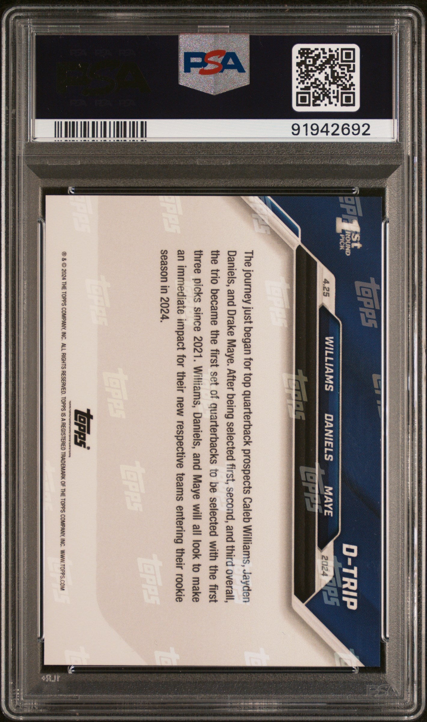 Graded 2024 Topps Now Williams/Daniels/Maye #DTRIP Rookie RC Football Card PSA 10 Gem Mint