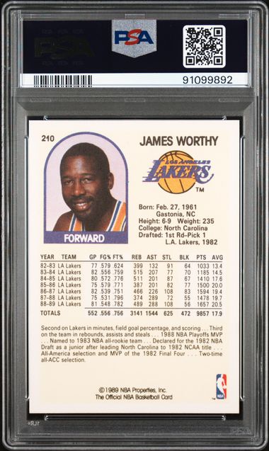 Graded 1989 Hoops James Worthy #210 Basketball Card PSA 10 Gem Mint