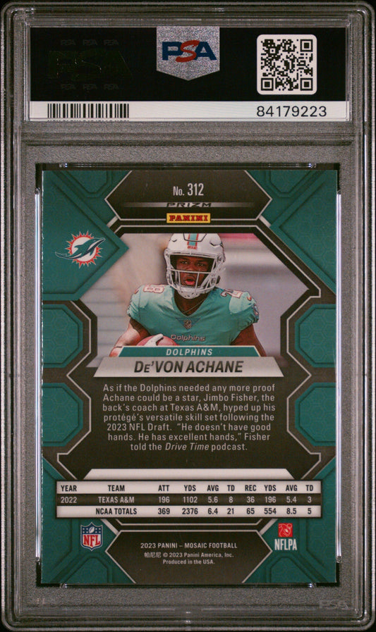 Graded 2023 Panini Mosaic Devon Achane #312 Reactive Blue Rookie RC Football Card PSA 10 Gem Mint