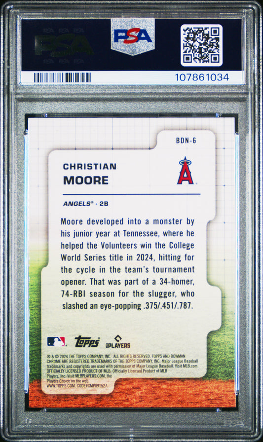 Graded 2024 Topps Bowman Draft Christian Moore #BDN6 Draft Night Rookie RC Baseball Card PSA 10 Gem Mint