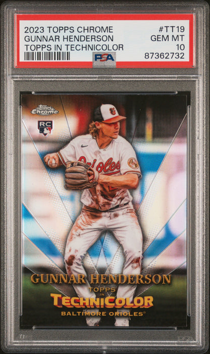Graded 2023 Topps Chrome Gunnar Henderson #TT19 Topps in Technicolor Rookie RC Baseball Card PSA 10 Gem Mint