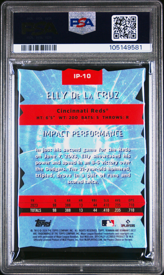 Graded 2024 Topps Bowmans Best Elly De La Cruz #IP10 Impact Players Rookie RC Baseball Card PSA 10 Gem Mint