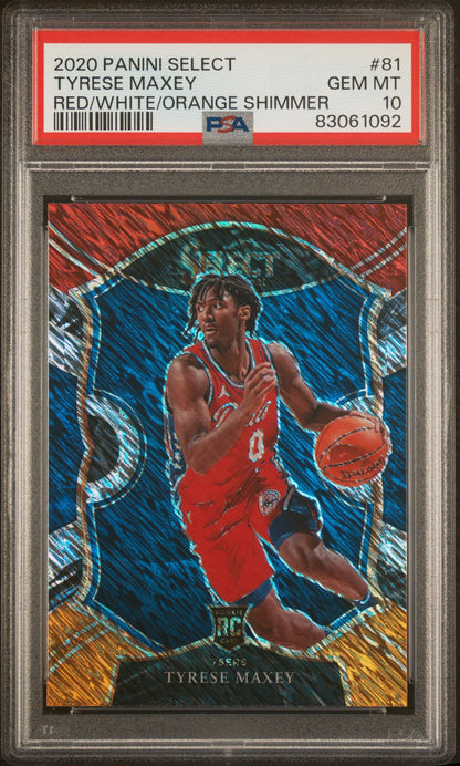 Graded 2020 Panini Select Tyrese Maxey #81 Red/White/Orange Shimmer Rookie RC Basketball Card PSA 10 Gem Mint