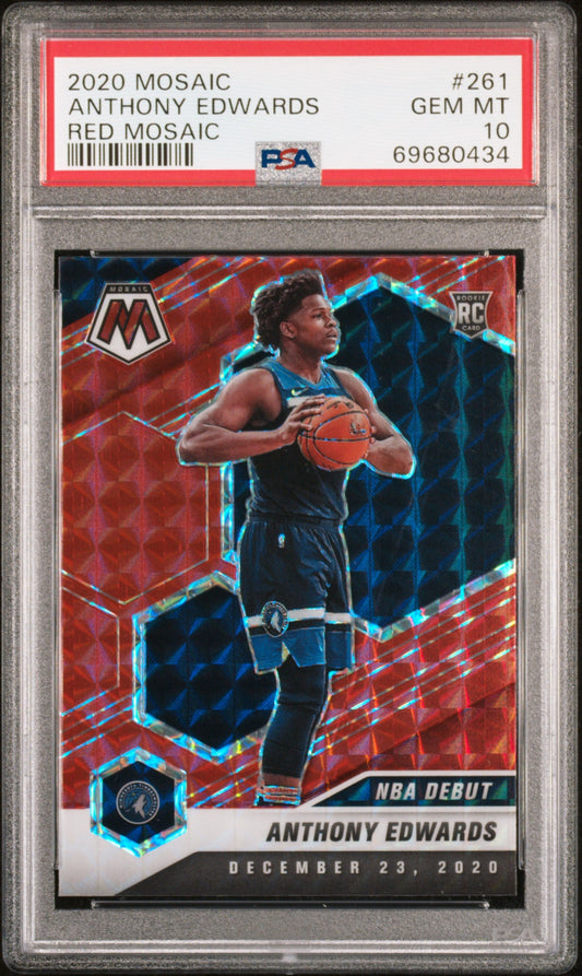 Graded 2020-21 Panini Mosaic Anthony Edwards #261 Red Mosaic Rookie RC Basketball Card PSA 10 Gem Mint