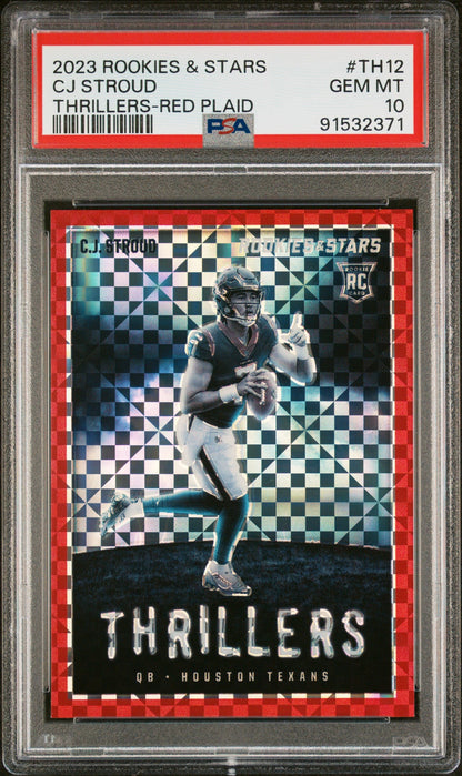 Graded 2023 Panini Rookies & Stars CJ Stroud #TH12 Thrillers Red Plaid Rookie RC Football Card PSA 10 Gem Mint