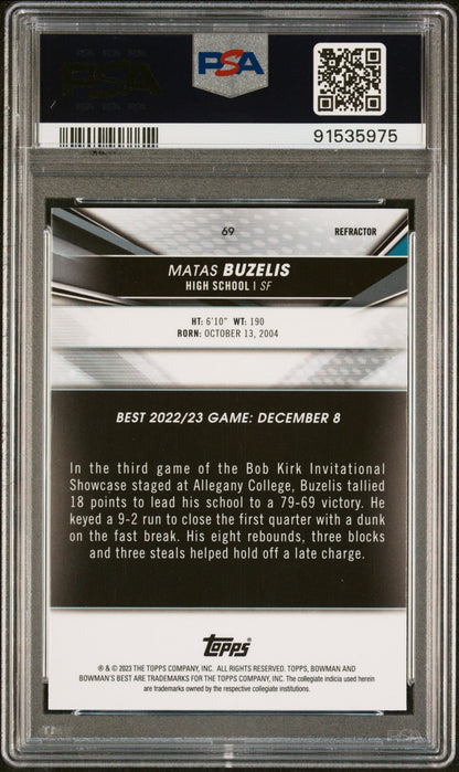 Graded 2022 Topps Bowman University Best Matas Buzelis #69 Refractor Rookie RC Basketball Card PSA 10 Gem Mint