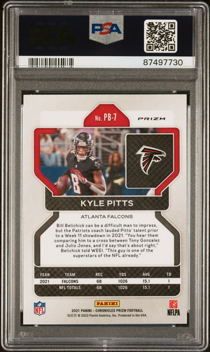 Graded 2021 Panini Chronicles Kyle Pitts #PB-7 Prizm Black Silver Rookie RC Football Card PSA 10 Gem Mint