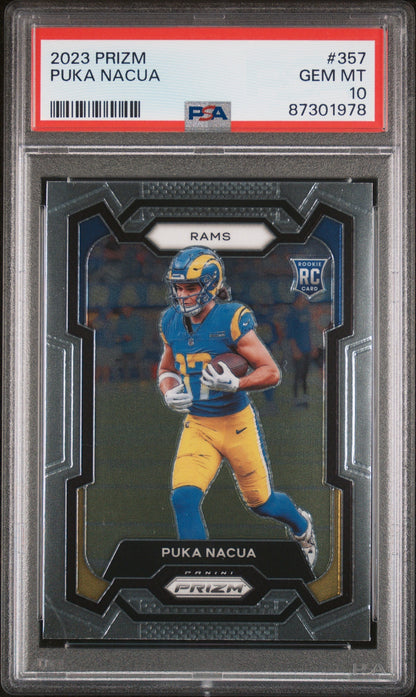 Graded 2023 Panini Prizm Puka Nacua #357 Rookie RC Football Card PSA 10 Gem Mint