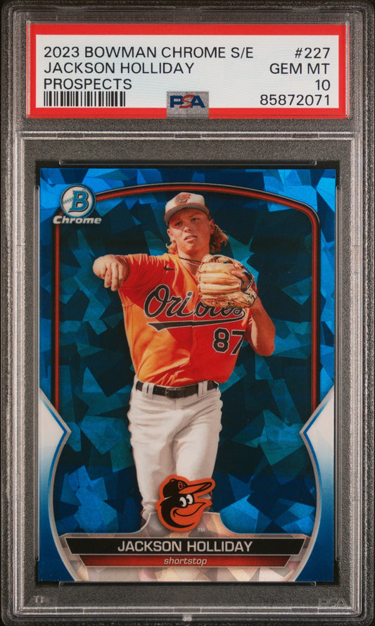 Graded 2023 Topps Bowman Chrome Sapphire Edition Jackson Holliday #227 Prospects Rookie RC Baseball Card PSA 10 Gem Mint