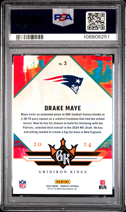 Graded 2024 Panini Donruss Drake Maye #3 Rookie Gridiron Kings Rookie RC Football Card PSA 10 Gem Mint