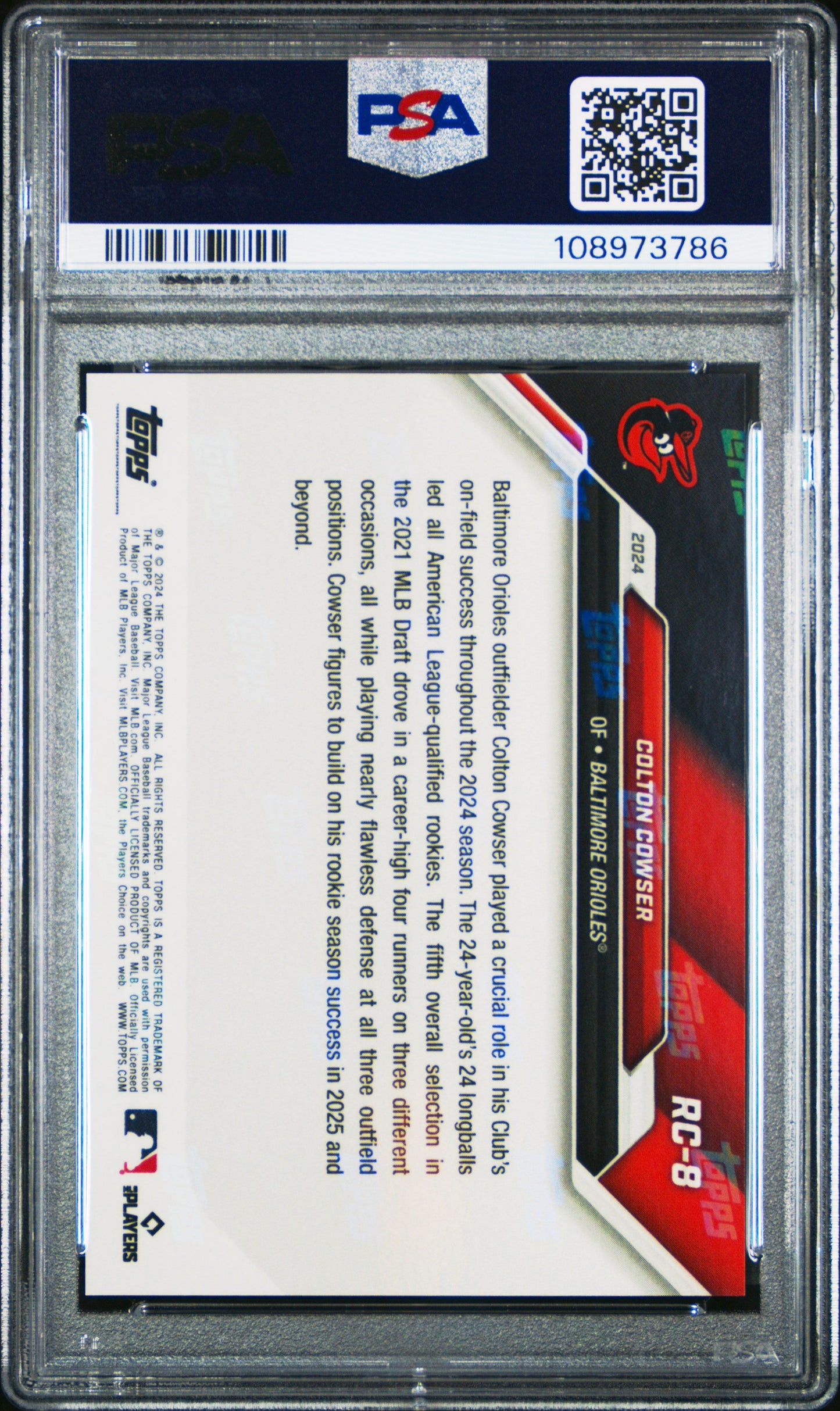 Graded 2024 Topps Now Colton Cowser #RC8 Rookie Cup Team Set Pearl Rookie RC Baseball Card PSA 10 Gem Mint