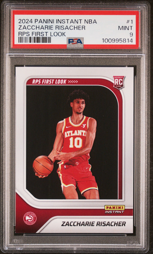 Graded 2024 Panini Instant NBA Zaccharie Risacher #1 RPS First Look Rookie RC Basketball Card PSA 9 Mint