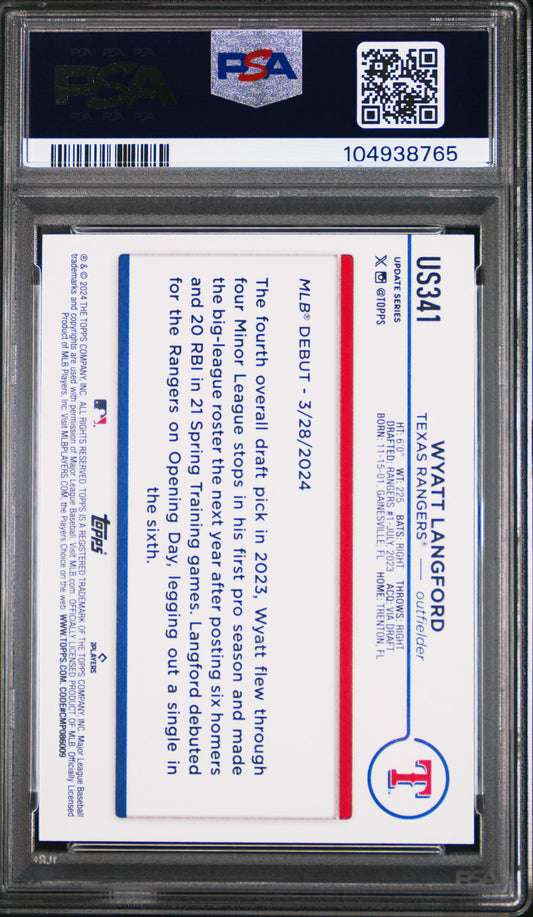 Graded 2024 Topps Update Wyatt Langford #US341 Rookie RC Baseball Card PSA 10 Gem Mint