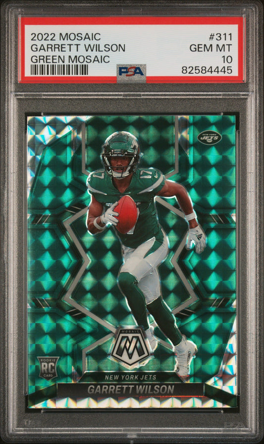 Graded 2022 Panini Mosaic Garrett Wilson #311 Green Mosaic Rookie RC Football Card PSA 10 Gem Mint
