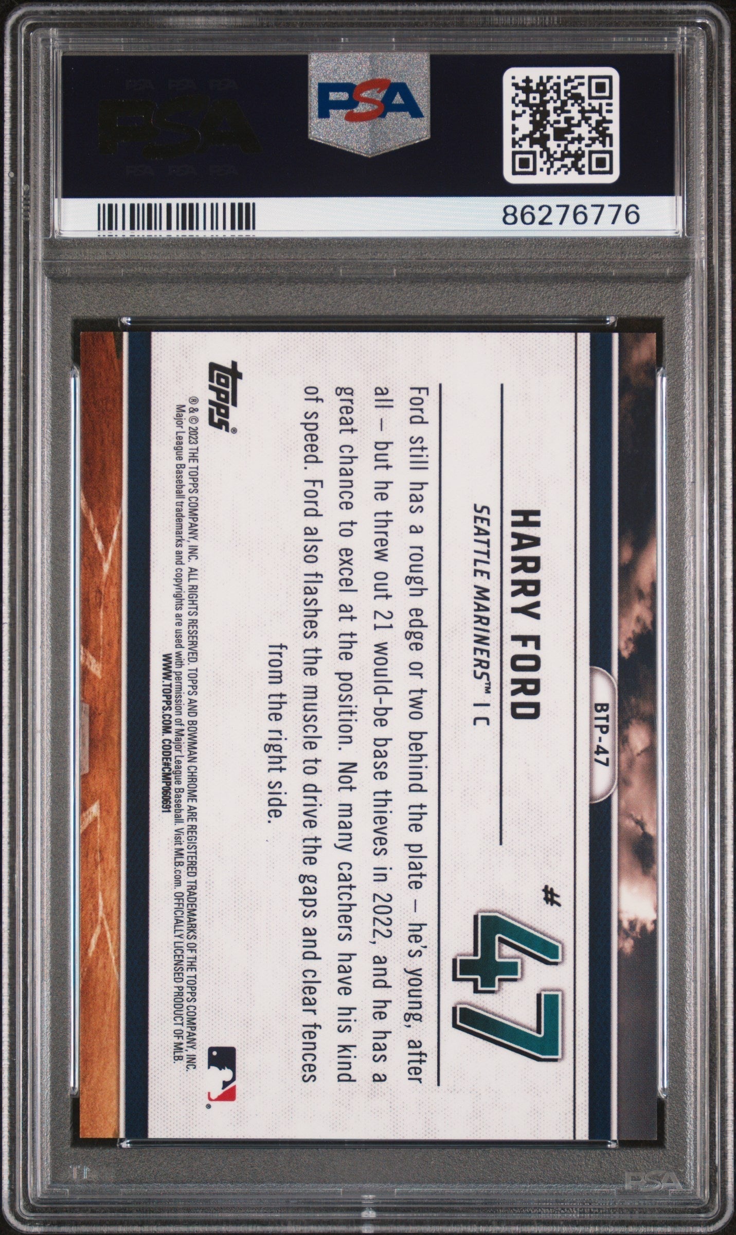 Graded 2023 Topps Bowman Harry Ford #BTP47 Scouts Top 100 Green Refractor #/99 Rookie RC Baseball Card PSA 10 Gem Mint