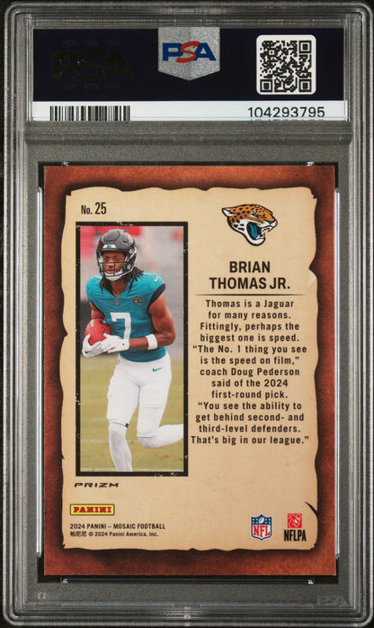 Graded 2024 Panini Mosaic Brian Thomas Jr #25 Notoriety Green Rookie RC Football Card PSA 10 Gem Mint