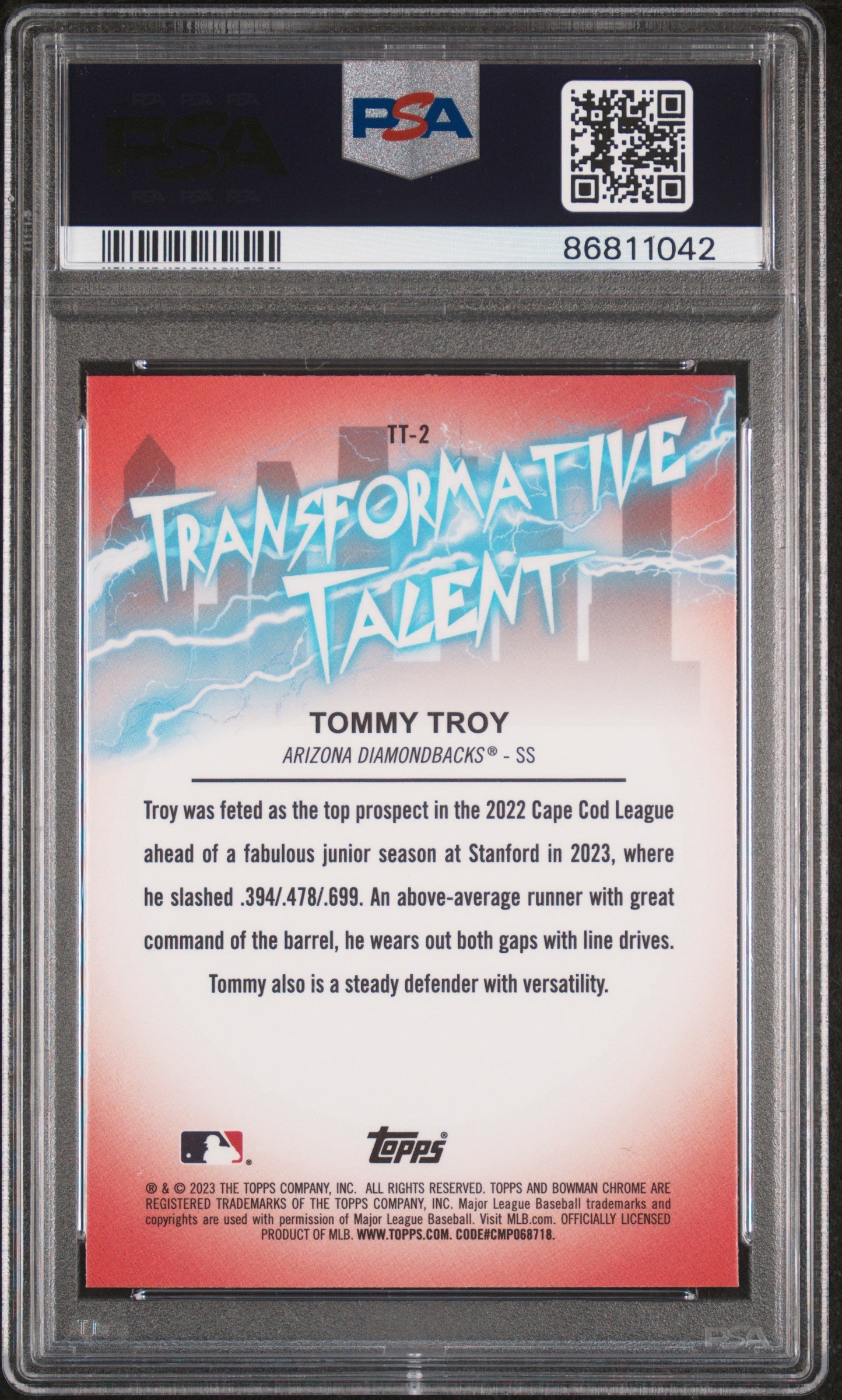 Graded 2023 Topps Bowman Draft Tommy Troy #TT2 Transformative Talent Rookie RC Baseball Card PSA 10 Gem Mint
