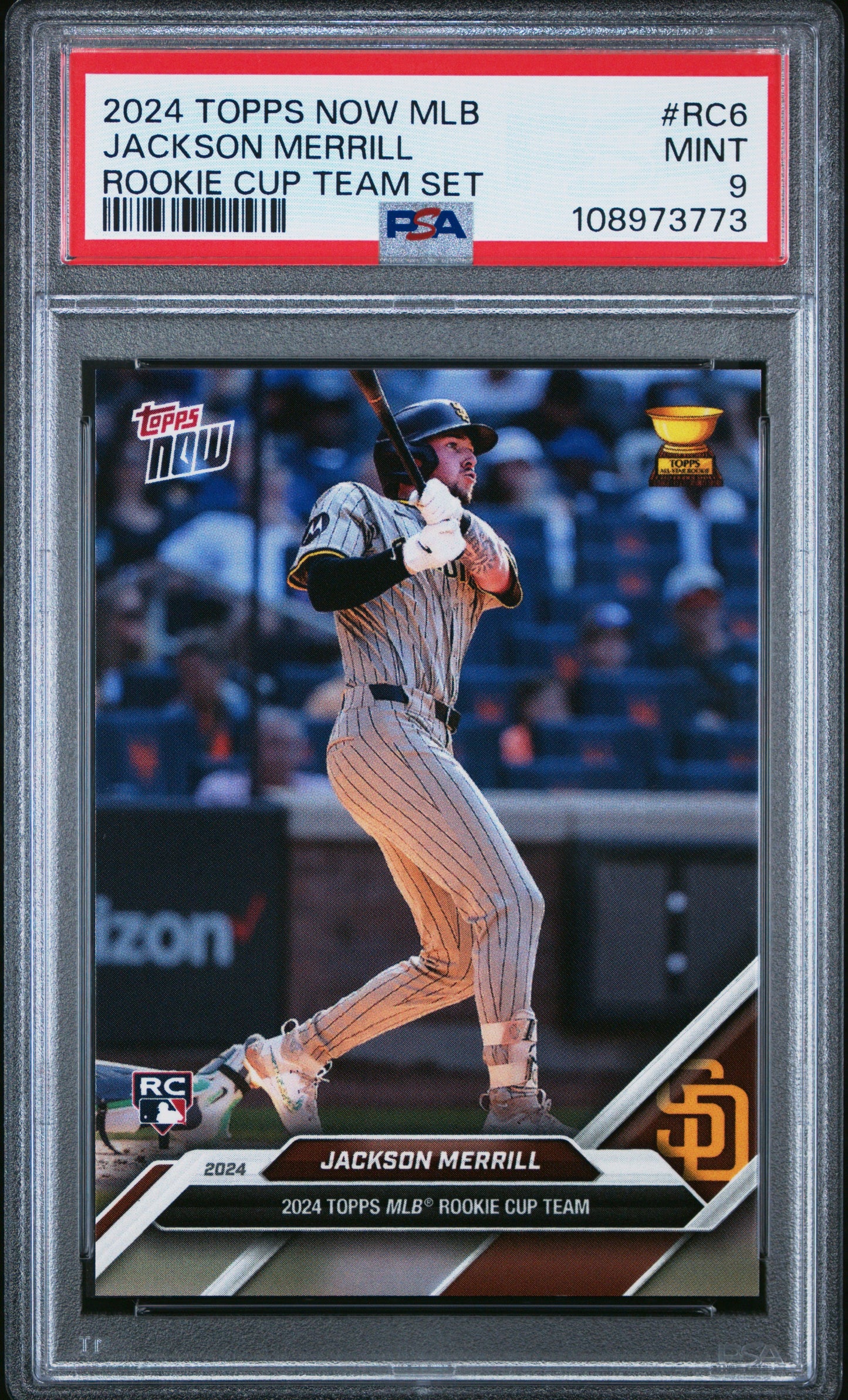 Graded 2024 Topps Now Jackson Merrill #RC6 Rookie Cup Team Set Rookie RC Baseball Card PSA 9 Mint