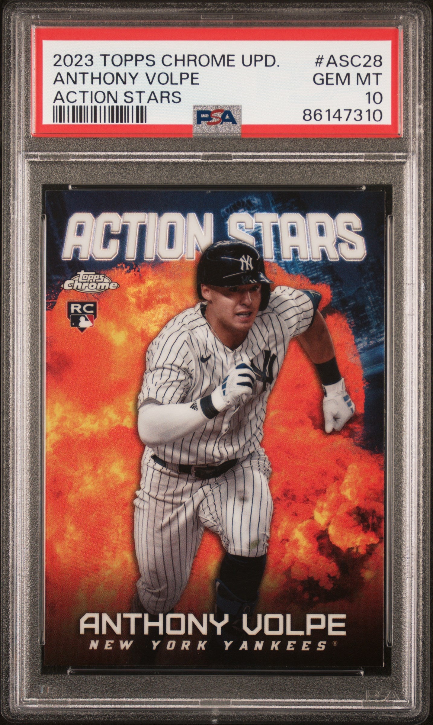 Graded 2023 Topps Chrome Update Anthony Volpe #ASC28 Action Stars Rookie RC Baseball Card PSA 10 Gem Mint
