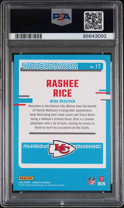 Graded 2023 Panini Donruss Rashee Rice #17 Rated Rookies Portrait Rookie RC Football Card PSA 10 Gem Mint
