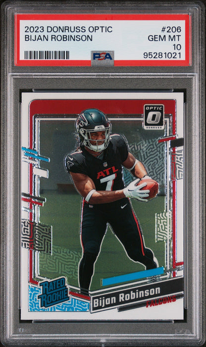 Graded 2023 Panini Donruss Optic Bijan Robinson #206 Rookie RC Football Card PSA 10 Gem Mint