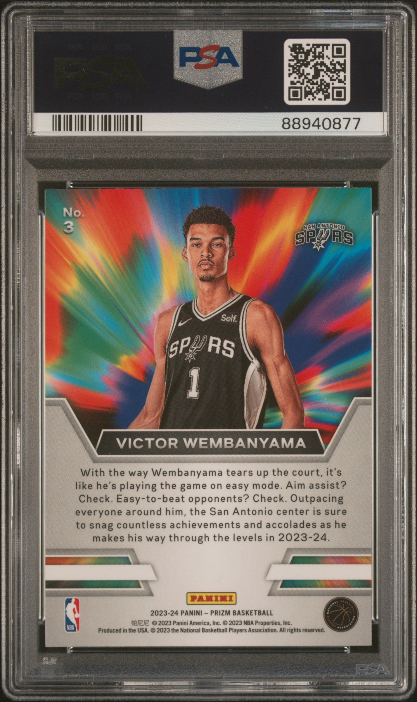 Graded 2023 Panini Prizm Victor Wembanyama #3 Instant Impact Rookie RC Basketball Card PSA 10 Gem Mint