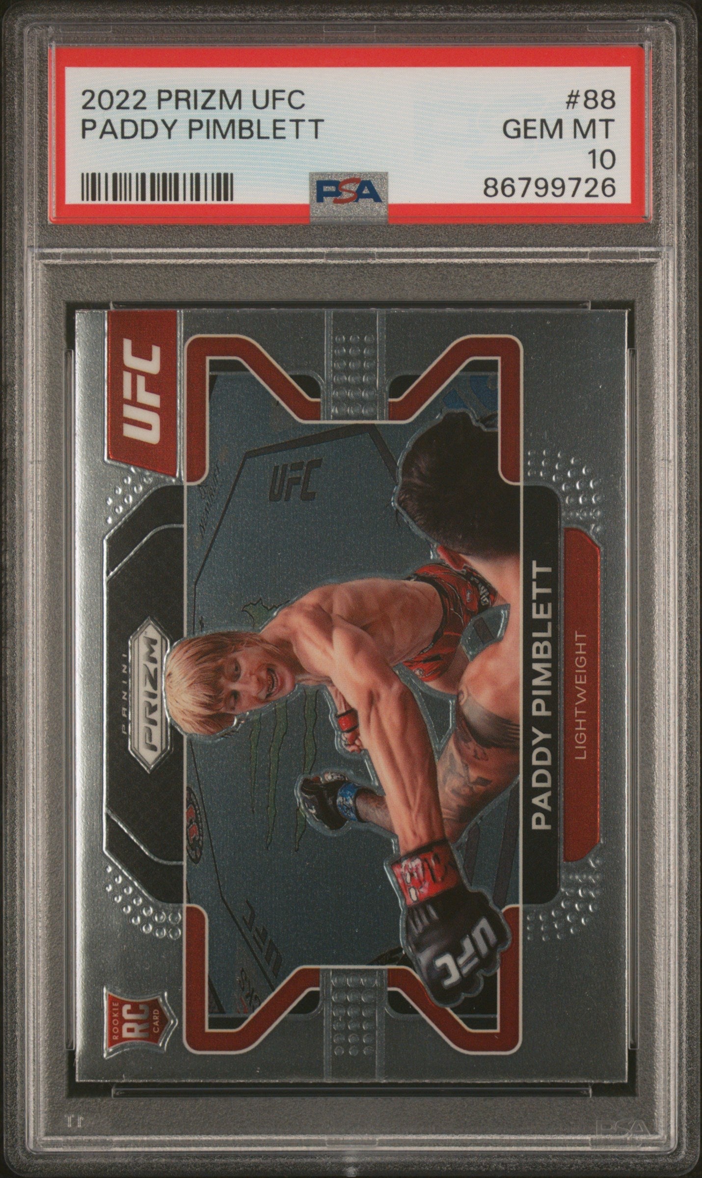 Graded 2022 Panini Prizm UFC Paddy Pimblett #88 Rookie RC UFC MMA Card PSA 10 Gem Mint