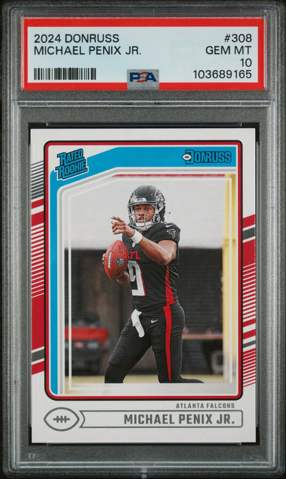 Graded 2024 Panini Donruss Michael Penix Jr #308 Rookie RC Football Card PSA 10 Gem Mint