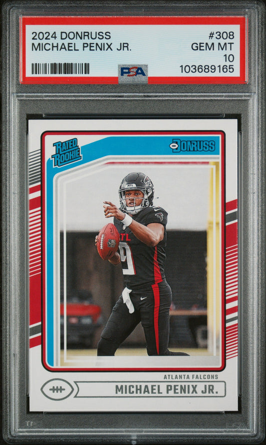 Graded 2024 Panini Donruss Michael Penix Jr #308 Rookie RC Football Card PSA 10 Gem Mint