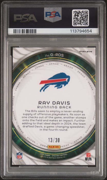 Graded 2024 Panini Spectra Ray Davis #GRDSS Gamma Meta /30 Rookie RC Football Card PSA 10 Gem Mint