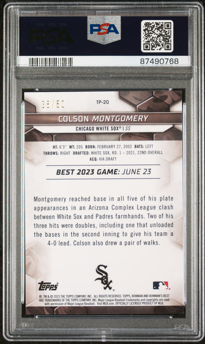 Graded 2023 Topps Bowmans Best Colson Montgomery #TP20 Top Prospects Gold #/50 Rookie RC Baseball Card PSA 10 Gem Mint