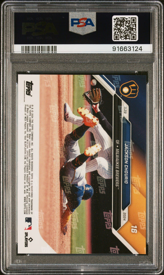 Graded 2024 Topps Now Jackson Chourio #16 Rookie RC Baseball Card PSA 10 Gem Mint