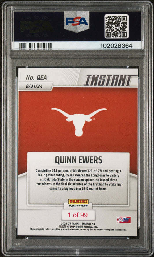 Graded 2024 Panini Instant NIL Quinn Ewers #QEA Rookie RC Football Card PSA 10 Gem Mint