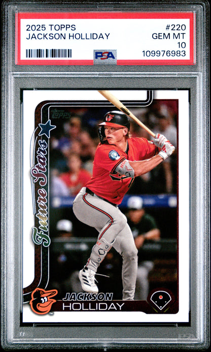 Graded 2025 Topps Jackson Holliday #220 Future Stars Baseball Card PSA 10 Gem Mint