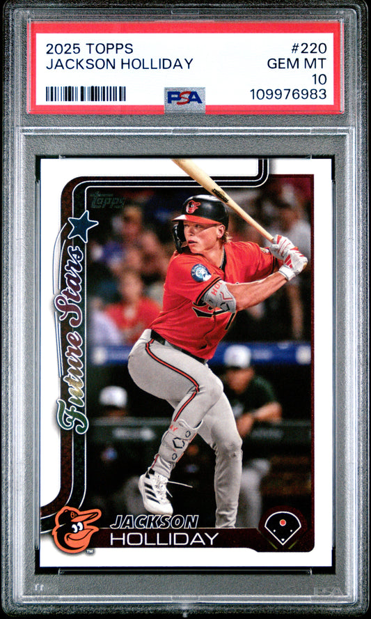 Graded 2025 Topps Jackson Holliday #220 Future Stars Baseball Card PSA 10 Gem Mint