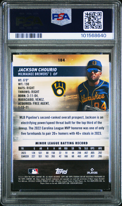 Graded 2024 Topps Stadium Club Jackson Chourio #184 Chrome Rookie RC Baseball Card PSA 10 Gem Mint