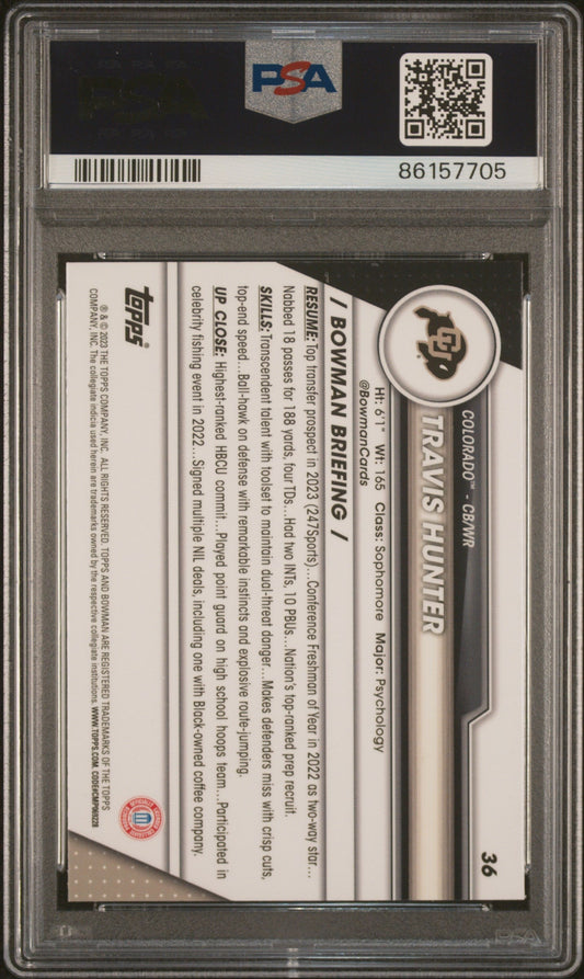 Graded 2023 Topps Bowman U Sapphire Travis Hunter #36 Rookie RC Football Card PSA 10 Gem Mint