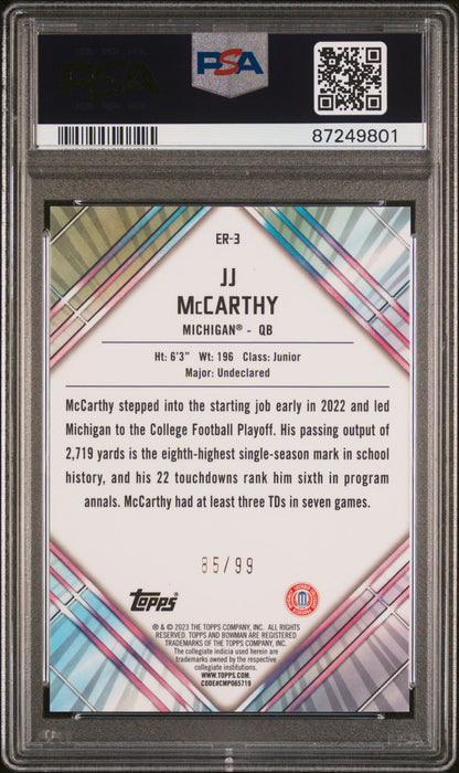 Graded 2023 Topps Bowman U Chrome JJ McCarthy #ER3 UD Early Risers Green #/99 Rookie RC Football Card PSA 10 Gem Mint