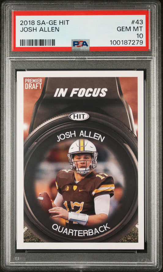 Graded 2018 Sage SA-GE Hit Josh Allen #43 In Focus Rookie RC Football Card PSA 10 Gem Mint