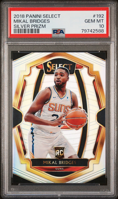 Graded 2018 Panini Select Mikal Bridges #192 Silver Prizm Rookie RC Basketball Card PSA 10 Gem Mint