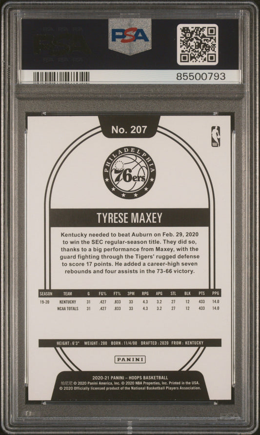 Graded 2020 Panini Hoops Tyrese Maxey #207 Purple Rookie RC Basketball Card PSA 10 Gem Mint