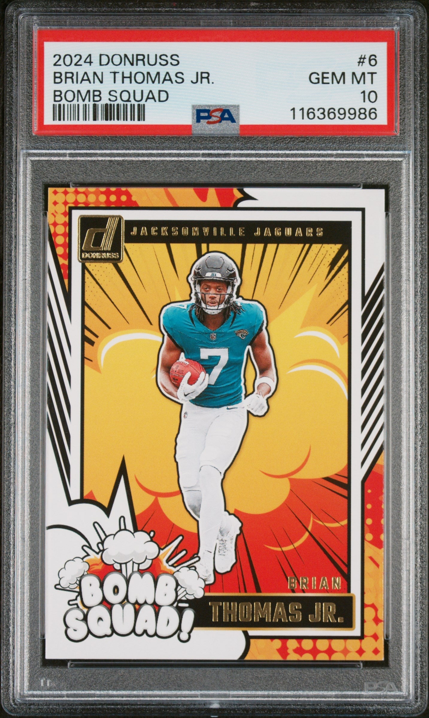 Graded 2024 Panini Donruss Brian Thomas Jr #6 Bomb Squad Rookie RC Football Card PSA 10 Gem Mint
